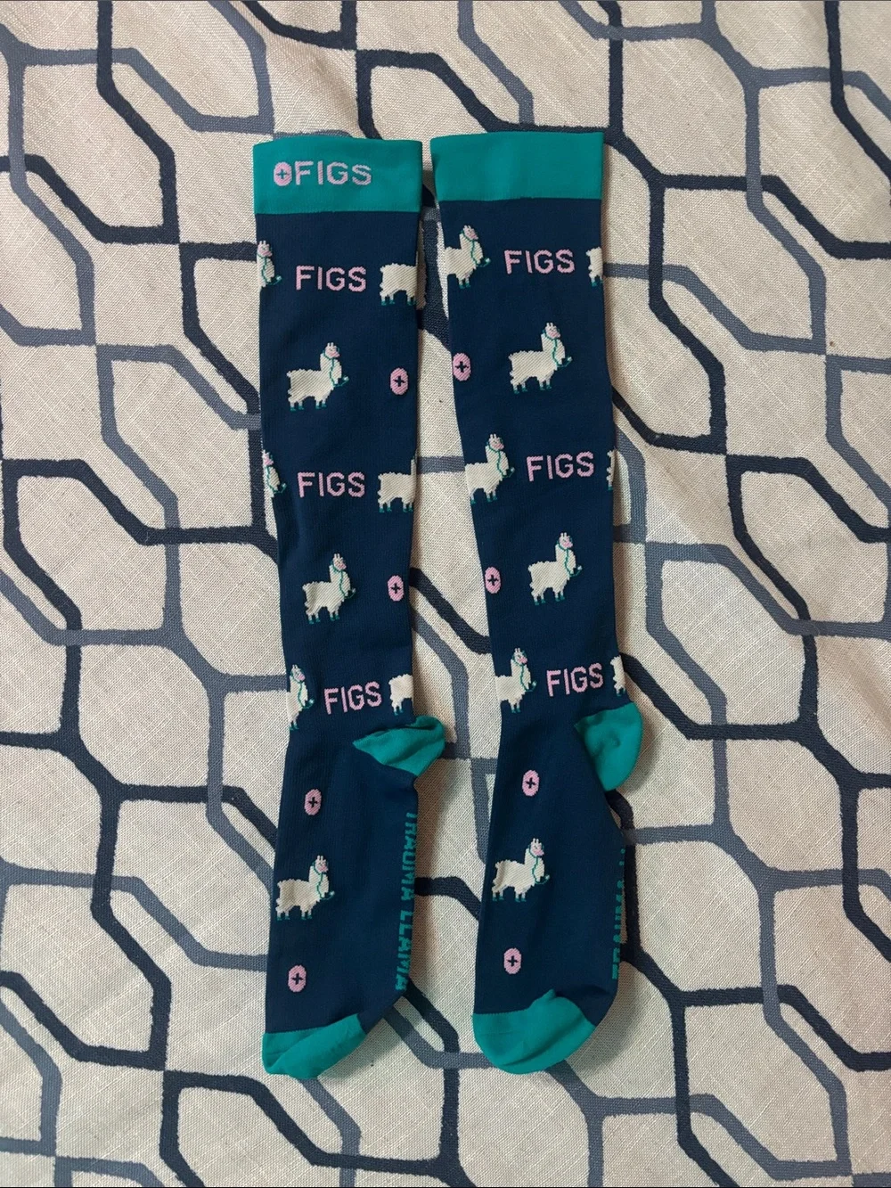Unisex Figs Compression Socks- Trauma Lllama Deep Reef- large